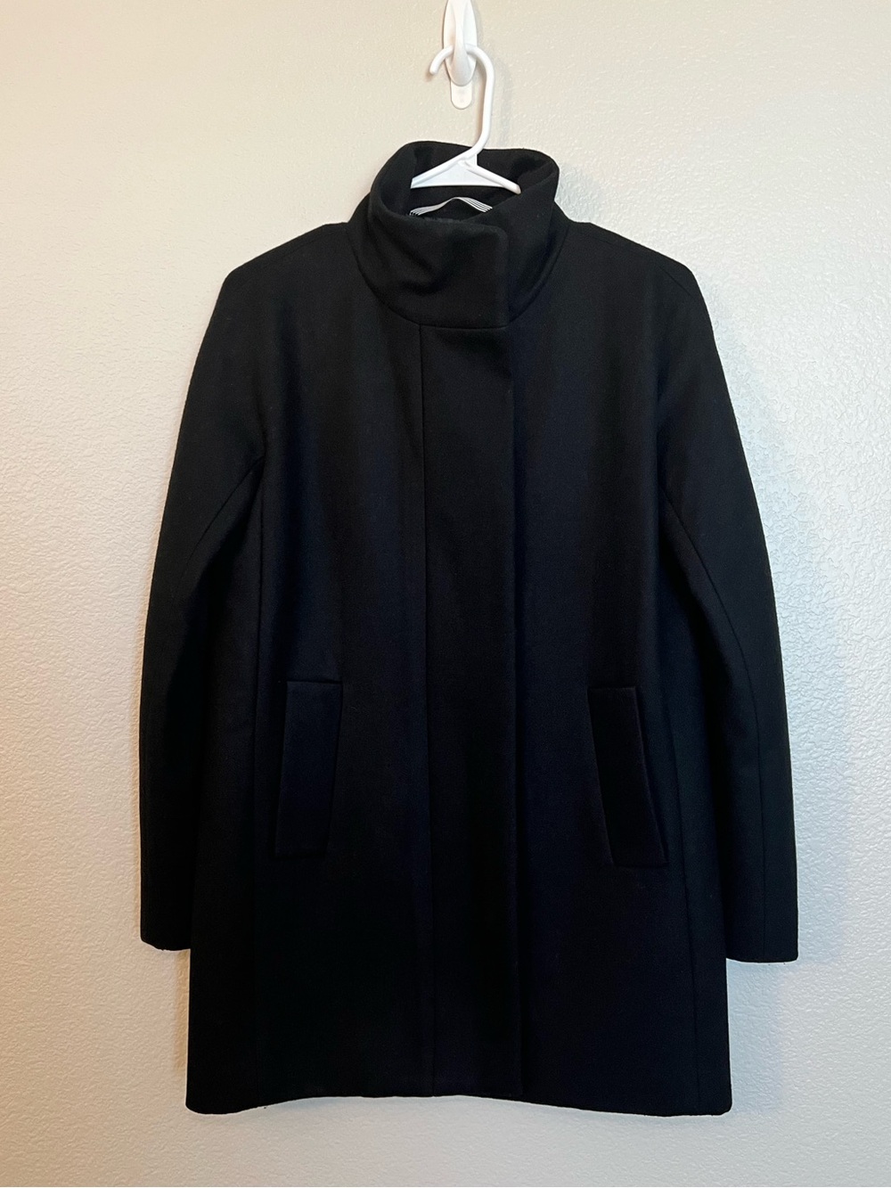 J.Crew Black Wool Blend Funnel Neck Cocoon Coat Womens Size 0 NWOT